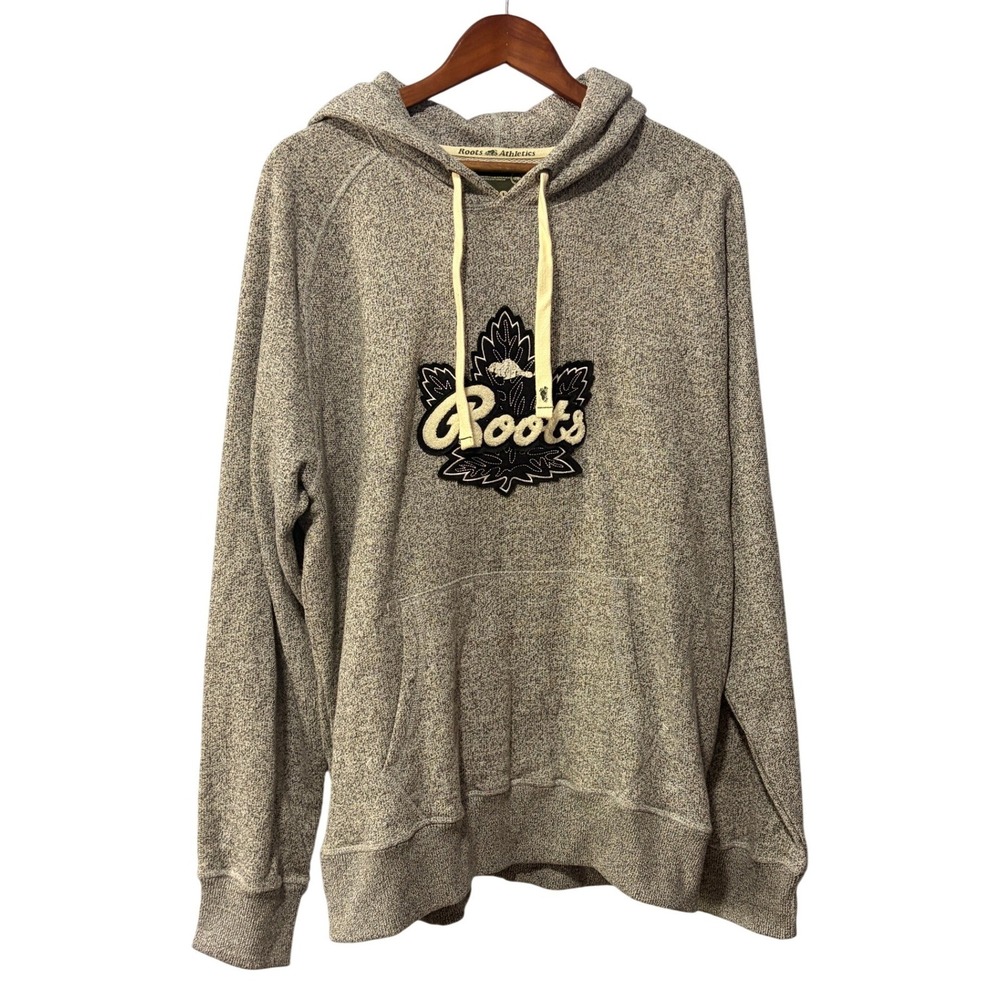Roots Athletics Mens XL Grey Marl Canadian Heritage Chenille Patch Hoodie Logo
